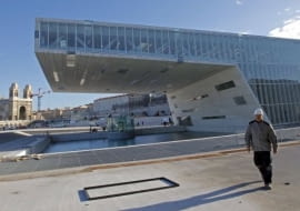 A general view shows the construction site of the Villa Mediterranee cultural centre in Marseille, January 11, 2013. The centre, based next to the new Museum of Civilizations from Europe and the Mediterranean (MuCEM) will open 2013 as the southern French city becomes the European Capital of Culture. REUTERS/Jean-Paul Pelissier (FRANCE - Tags: CITYSCAPE ENTERTAINMENT BUSINESS CONSTRUCTION)