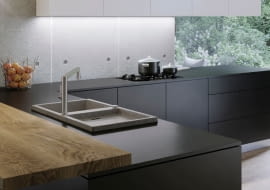 Na bazie inspiracji nowoczesną architekturą zaprojektowano zlewozmywaki o modnym wyglądzie betonu.