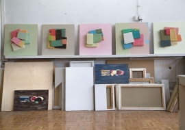 Fragment cyklu Bez Tytułu, (50 x 50 cm), akryl, gąbki, 2015 r.