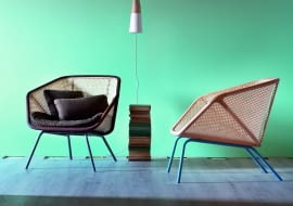 W nowoczesnej odsłonie Włoska marka Miniforms właśnie wypuściła na rynek serię plecionych mebli Colony. W kolekcji są fotele i ławka. Siedzisko wykonane zostało z orzecha canaletto. Wykończenie w różnych kolorach. miniforms.com