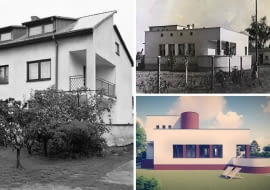 Dom w Milanówku. Z lewej: dom w latach 90./ prawy górny róg: dom w latach 50./ prawy dolny róg - projekt URBAA Urbański Architektura & Wnętrza