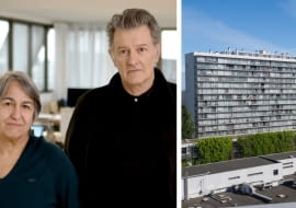 Z lewej: Anne Lacaton i Jean-Philippe Vassal; z prawej: bloki w Bordeaux po metamorfozie