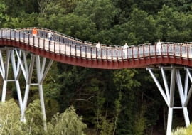 Europe's longest wooden bridge spans a valley of the 2007 Bundesgartenschau (German Federal Garden Show - BUGA) area in Ronneburg near Gera, eastern Germany, on Monday, Aug. 14, 2006. The bridge ist 240 meters (787 feet) long. The Bundesgartenschau takes place from April 27 to October 14, 2007. (AP Photo/Jens Meyer)