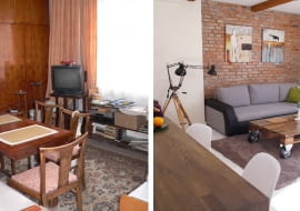 Kawalerka przed i po, małe mieszkanie, urządzanie wnętrz, wystrój wnętrz