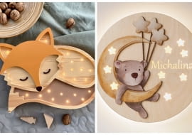 1. Lampka nocna do pokoju dziecka Drewniany Lisek / https://kidera.pl/