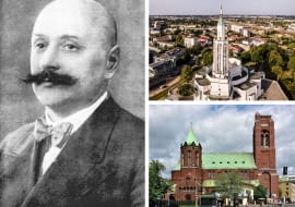 Z lewej: Oskar Sosnowski; Z prawej u góry: bazylika św. Rocha w Białymstoku; Z prawej na dole"Kościół Niepokalanego Poczęcia Najświętszej Maryi Panny w Warszawie