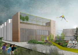 Nowa hala sportowa przy Szkole Podstawowej nr 151 (ul. Lipińskiego) w Krakowie. Proj. Autorska Pracownia Projektowa Manecki