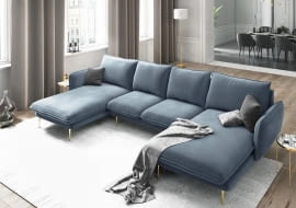 Sofa panoramiczna 6-osobowa „Vienna Blue & Gold Metal”, 170 x 350 x 95 cm