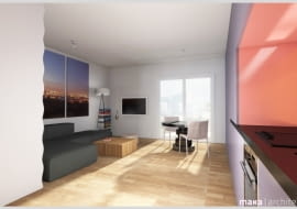 kawalerka, porady architektów, małe mieszkanie, kuchnia w aneksie