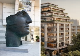 Fot. z lewej: "Tindaro" Igora Mitoraja; Wiz. z prawej: wizualizacja inwestycji Noho One