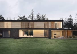 Projekt willi usytuowanej na leśnej działce.