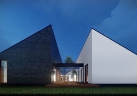 Projekt koncepcyjny parterowego domu atrialnego - wizualizacja.