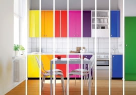 ŻÓŁTY. Wesoły, radosny, ciepły jak słońce. Dodaje energii. Inspiruje, może więc istotnie wpłynąć na smak potraw. POMARAŃCZOWY. Poprawia nastrój. Może poprawi również nasze umiejętności kulinarne? CZERWONY. Motywuje do działania, również kulinarnego, pobudza zmysły węchu, wzroku, smaku. RÓŻOWY. Podobno kolor typowo kobiecy. Koi nerwy. Doskonałe tło do kolacji we dwoje. FIOLETOWY. Łagodzi stres. Ułatwia zasypianie, a więc w jego towarzystwie nie pogotujemy do świtu. NIEBIESKI. Relaksuje. W sam raz dla zmęczonych psychicznie. W kuchni gwarantuje dobry odpoczynek. ZIELONY. Przynosi spokój i harmonię. Gotując w jego towarzystwie, odprężymy się po pracy umysłowej.