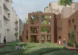 Dawne oficyny kamienic przy ul. Mariackiej w Katowicach. Proj. OVO Grąbczewscy Architekci.