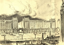 Zamiary Bieruta i zespołu rządowych architektów zwizualizował w "Sześcioletnim planie odbudowy Warszawy" Jan Knothe, jeden z najlepszych grafików swojego pokolenia. Na rysunku widzimy, jak Bolesław Bierut i jego współpracownicy wyobrażali sobie skrzyżowanie Marszałkowskiej i Chmielnej. Pierzeja socrealistycznych budynków mieszkalnych, kojarzących się z tymi zbudowanymi na Placu Konstytucji nigdy jednak nie powstała