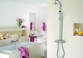 Jeśli w domu mieszkają małe dzieci lub osoby starsze, warto wybrać zestaw z baterią termostatyczną, która zablokuje wypływ gorącej wody w razie awarii instalacji