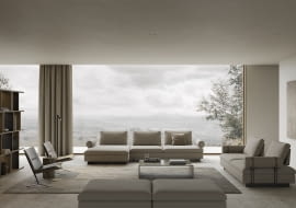 Wnętrze z kolekcją modułową DEEP stanowi przedłużenie naturalnego krajobrazu.