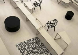 holandia, szkoła, design, mała bryła, panta rhei, wnętrza, monochromatyczne, biel, czerń, i29, amstelveen