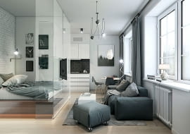 małe mieszkanie, szarości w mieszkaniu, projekt małego mieszkania, jak urządzić małe mieszkanie