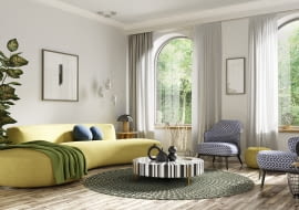 Mieszkanie z żółto-niebieskimi dodatkami