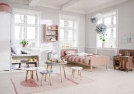 Kolekcja DOTS, łóżko, stolik, taborety