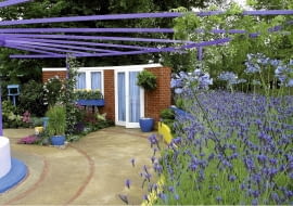 Jardin pour enfant, Jardin pour handicap , Massif, Lavandula, Lavande, Pergola m tal, Agapanthus, Wisteria, Glycine SLOWA KLUCZOWE: Agapanthus Blaue Blauregen Duftpflanze Gebšude Glycinie Glyzine Glyzinie Hochbeet Hochbeete Kletterpflanze Lavendel Pergola Pflanzen Schmucklilie Schmucklilien Sommer SommerblŁher Violet Wege aromatisch blau duftend einzeln immergrŁn lila-blau moderner Garten monochrom Wisteria