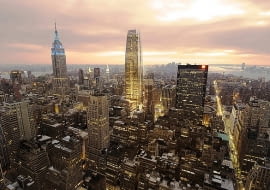 An artist's rendering of Vornado Realty Trust's proposed 67-story building (C), known as 15 Penn Plaza, is seen in this undated handout photo. A soaring new office tower in New York would disturb views of the Empire State Building and diminish the signature symbol of the city's skyline, the famous skyscraper's managers said on Monday at city council hearings. REUTERS/Pelli Clarke Pelli Architects/Handout (UNITED STATES - Tags: CITYSCAPE BUSINESS) FOR EDITORIAL USE ONLY. NOT FOR SALE FOR MARKETING OR ADVERTISING CAMPAIGNS