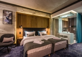 Mock-upy - wzorcowe makiety pokoi hotelowych 'Gwiazdy Morza' wybudowane w celach testowych w studiu w Krakowie, projekt pracownia Iliard