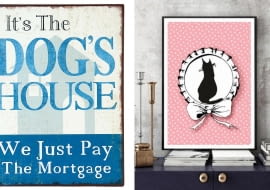 Obrazek, metal, 35 x 26 cm, 56 zł, lawendowykredens.pl. Portret kota - ilustracja A4, 34 zł, atelio.pl