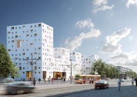 Budynek mieszkalny TBS u zbiegu Grójeckiej i ul. Banacha w Warszawie, proj. JEMS Architekci