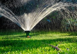 Ogrodowy trawnik najlepiej podlewać zraszaczami wynurzalnymi - nie będą przeszkadzać w koszeniu tawy.