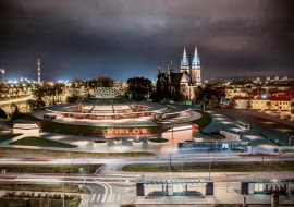 Projekt autorstwa kieleckiej pracowni Bojarowicz Kamiński S.C. który wygrał konkurs na opracowanie koncepcji przebudowy i modernizacji kieleckiego dworca autobusowego.