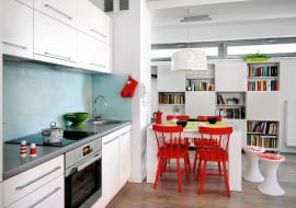 mieszkanie, aneks kuchenny, meble kuchenne, białe wnętrza