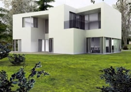 Projekt nowoczesnego domu na dużą działkę. Widok od ogrodu