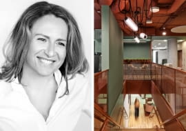 Z lewej: Anna Branicka; Z prawej: biuro firmy Bayer w Olivia Centre