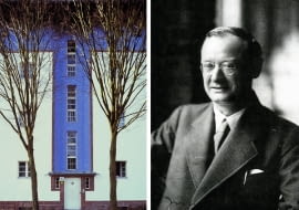 Z lewej: Osiedle-Podkowa (Hufeisensiedlung) w Britz, z lat 1925-1930, projektu Brunona Tauta; Z prawej: Bruno Tatu