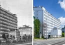 Z lewej: Siedziba Zakładów Radiowych im, Marcina Kasprzaka w Warszawie ok. 1975 roku/ Z prawej: hostel A&O Wola w 2020 roku
