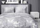 POŚCIEL BAWEŁNIANA, 160 X 200 CM, O SATYNOWYM SPLOCIE, KWIATY, SZARA