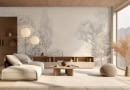 Costa - beige - tapeta do salonu z graficznym motywem natury - delikatny pejzaż