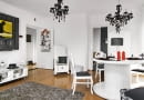 salon, wystrój wnętrz, czarno-białe mieszkanie, Folk Design