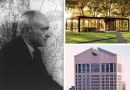 Z lewej: Philiip Johnson; z prawej na górze: Glass House; z prawej na dole: 550 Madison Avenue