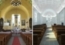 Kościół w Żórawinie. Z lewej - stan obecny. Z prawej - po rewitalizacji.