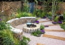 Brick built rustic fire pit, crushed recycled ceramic gravel path with sleepers - 'The Fire Pit Garden' - Silver Medal Winner at the RHS Hampton Court Flower Show 2010