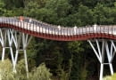 Europe's longest wooden bridge spans a valley of the 2007 Bundesgartenschau (German Federal Garden Show - BUGA) area in Ronneburg near Gera, eastern Germany, on Monday, Aug. 14, 2006. The bridge ist 240 meters (787 feet) long. The Bundesgartenschau takes place from April 27 to October 14, 2007. (AP Photo/Jens Meyer)
