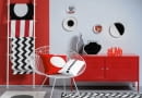MEBLE: komoda - 399 zł, wieszak-drabina - 69,99 zł, IKEA; fotel - 1299 zł, Scandinavian Living. POZOSTAŁE: wazon szary - 203 zł, Le Pukka; wazon czarny - 239 zł, Eurofirany; napis - 129 zł, BoConcept; talerz z lwem - 75 zł, Q Forma; talerz biało-czarny - 12,99 zł, IKEA; talerz z syrenką - 10 zł, talerz z czarnym kołem - 8 zł, targ staroci; poduszka czerwona - 399 zł, Scandinavian Living; poduszka w grochy - 129 zł, Cube; na drabinie (od góry): ściereczka - 65 zł, Scandinavian Living; poszewka w pasy - 34,90 zł, bieżnik w zygzaki - 36,90 zł, dekoria.pl; dywany z szarym i białym kołem - 299 zł/szt., dywan w kwiaty - 459 zł, Scandinavian Living; dywan w grochy - 89 zł, IKEA. NA ŚCIANIE: farby 'Ogniste flamenco' i 'Dryfujące kry' - 85 zł/5 l, Dulux. 06.08.2015 Warszawa . Wnetrza , kolor i wzor , temat kolor czerwony , sesja dla : Cztery Katy , stylizacja Joanna Plachecka . Fot. Michal Mutor SLOWA KLUCZOWE: WNETRZA DEKORACJE