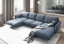 Sofa panoramiczna 6-osobowa „Vienna Blue & Gold Metal”, 170 x 350 x 95 cm