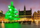 An abstract light installation replaces the traditional Christmas tree at the Grand Place in Brussels, Saturday Dec. 1, 2012. Traditionally, a 20m (65ft) pine tree from the forests of the Ardennes decorates the city's central square, the Grand Place. This year, it has been replaced with a 25m (82ft) construction. (AP Photo/Geert Vanden Wijngaert)