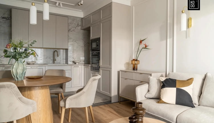 Wnętrza w złotej poświacie - projekt pracowni KODO