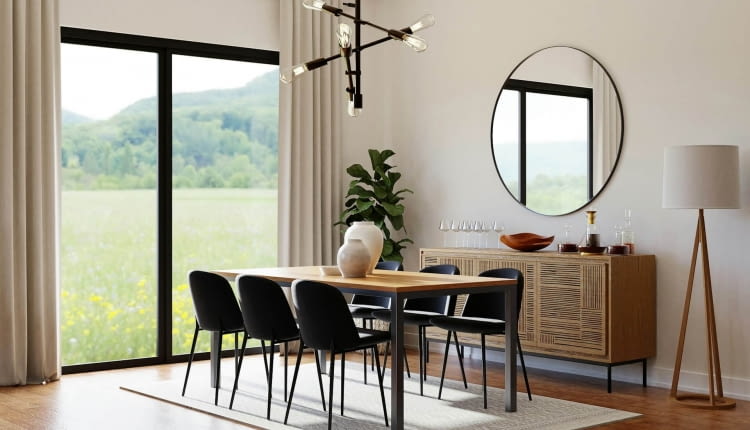 lustro na ścianie w salonie