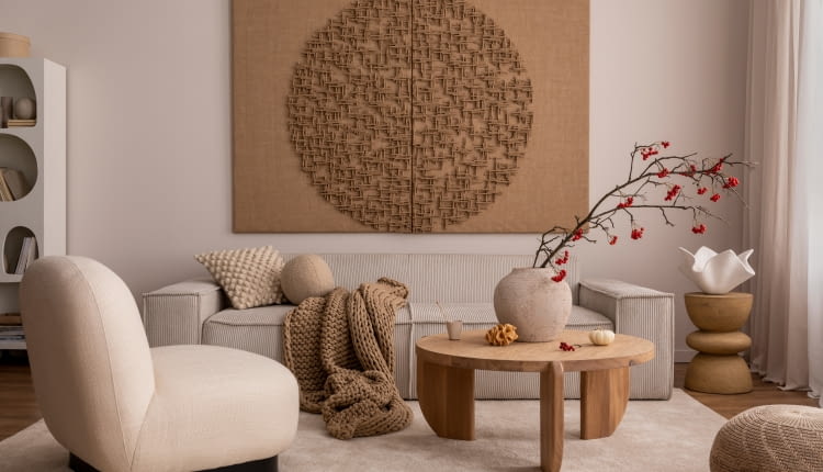 Salon w stylu japandi